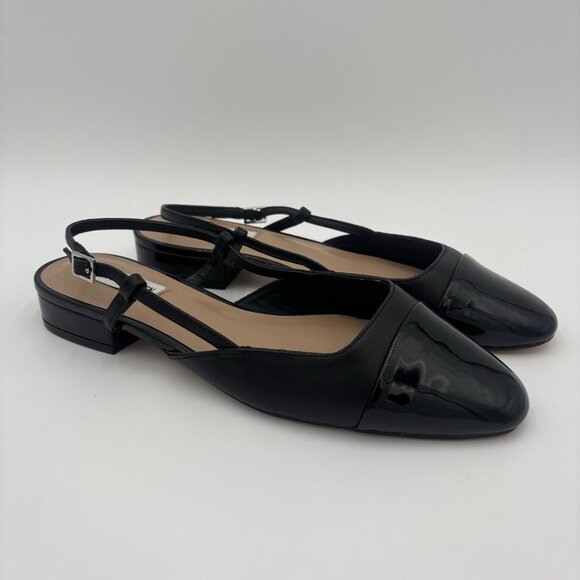 Steve Madden Women's Belinda-R Slingback Flats Black Cap Toe Size 9 - Picture 1 of 8